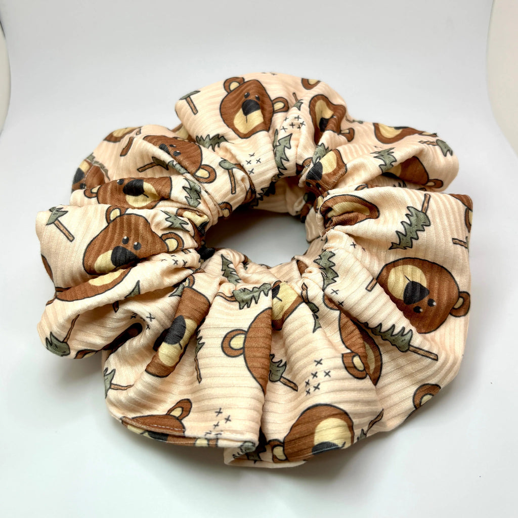 Bear and Pine Tree Ribbed Scrunchie