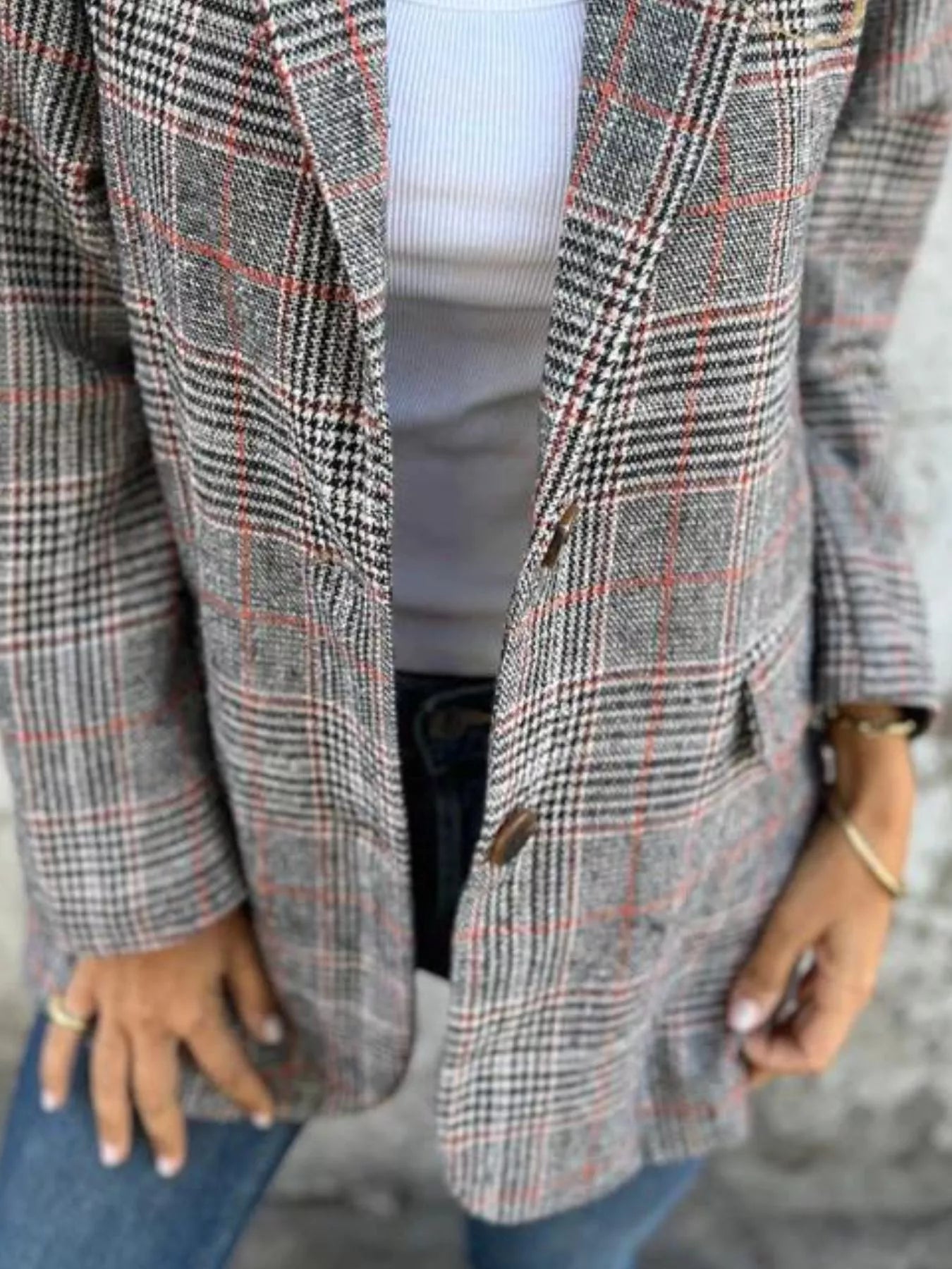 Full Size Plaid Single-Breasted Long Sleeve Blazer