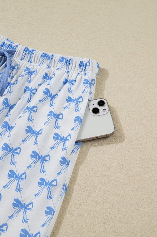 Bow Shirt and Pants Pajama Set