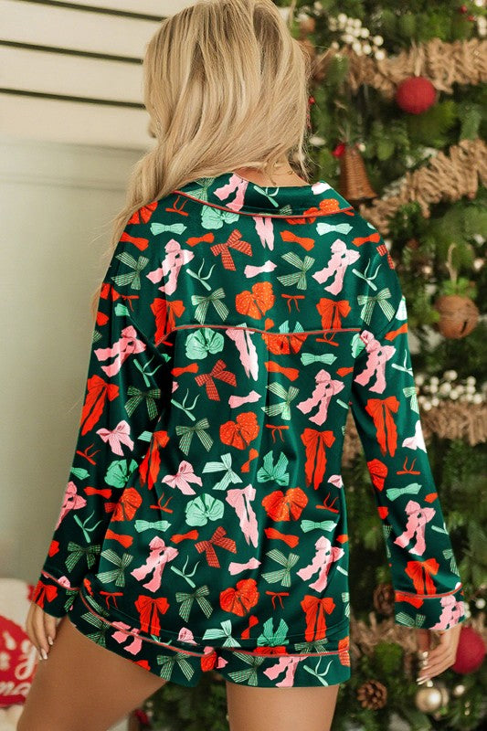 Bow Holiday Shirt and Short Pajama Set