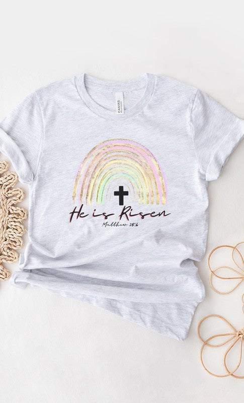 He Is Risen Glitter Rainbow Graphic Tee T-Shirt