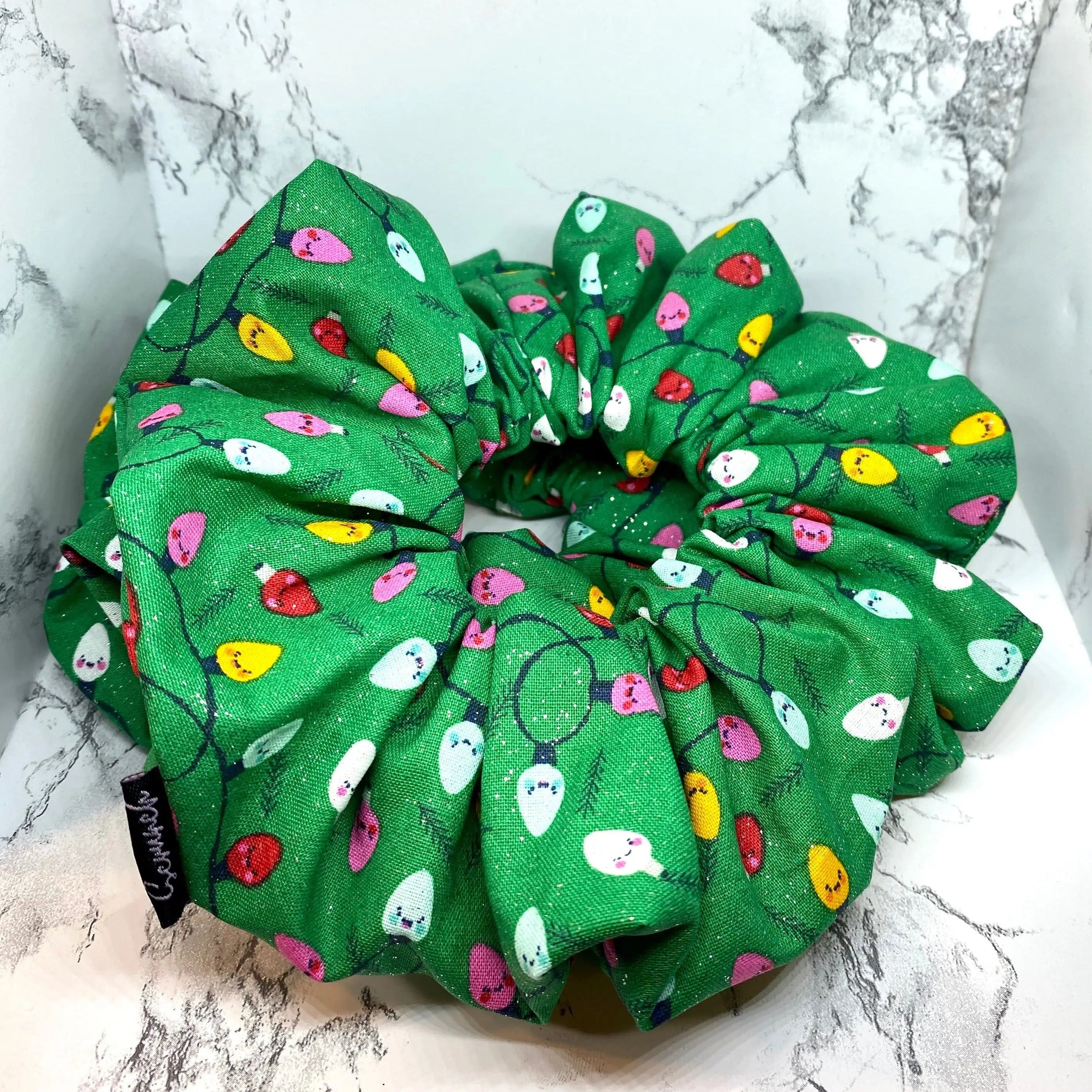 Glitter Green Christmas Lights Scrunchie