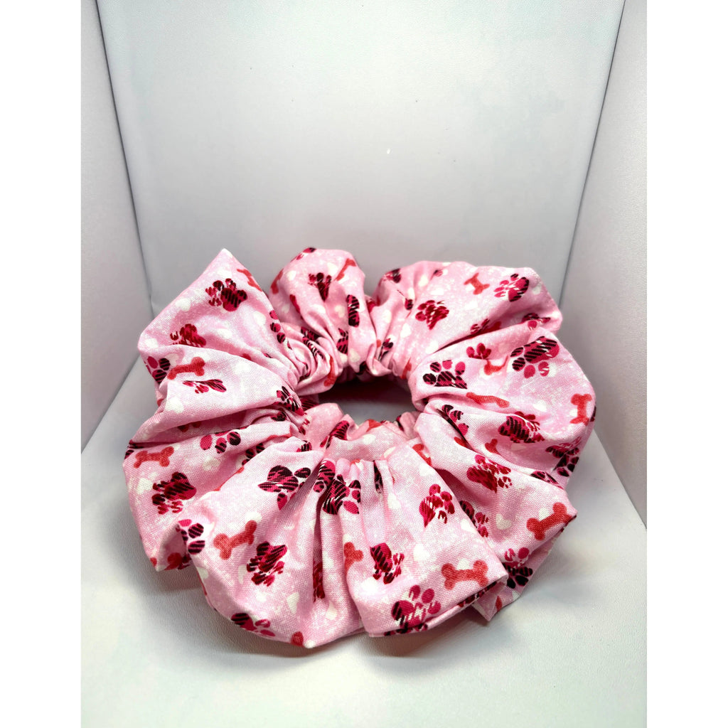 Pink Paw Print & Bones Scrunchie