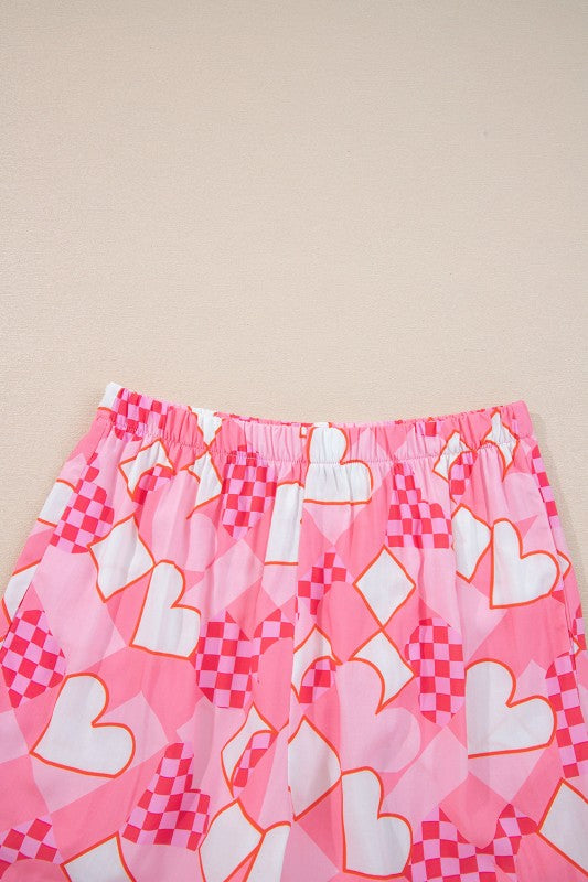 Heart Short Sleeve Shirt and Shorts Pajama Set