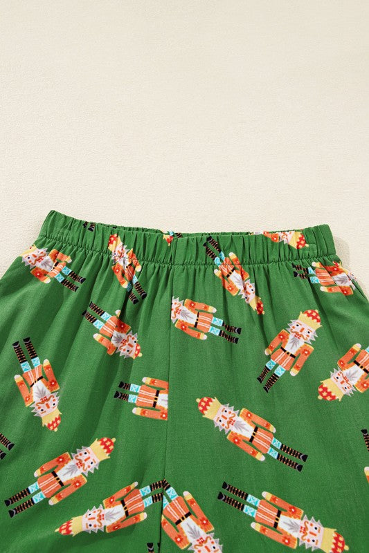Christmas Bow Top and Ruffle Shorts Pajama Set