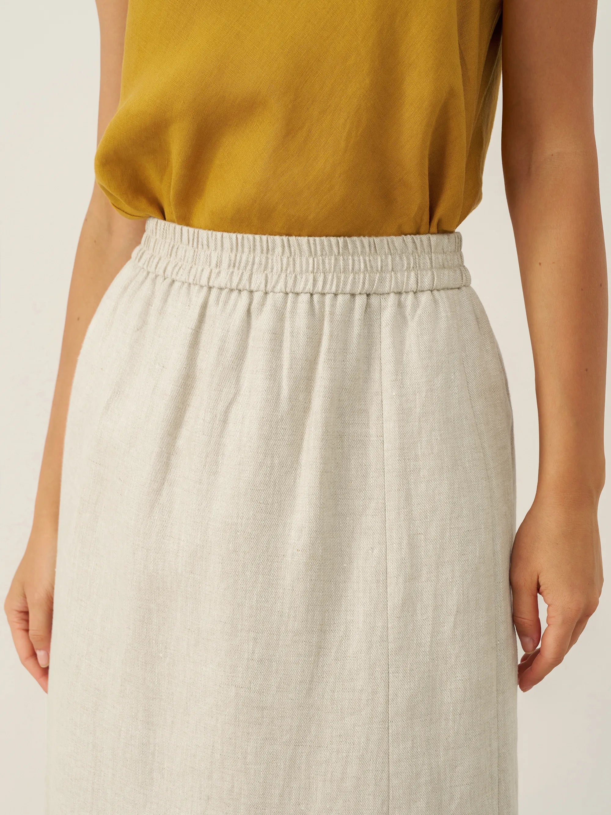 100% Linen Elastic Waist Beaded Skirt BIAN