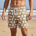 Laid-Back Cat Chaos Swim Trunks – Sand Tone Minimalist Print, Casual Beach Shorts