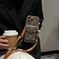 Stylish LV Print Multifunctional iPhone Crossbody Case - with Chain Strap, Stand & Card Slots