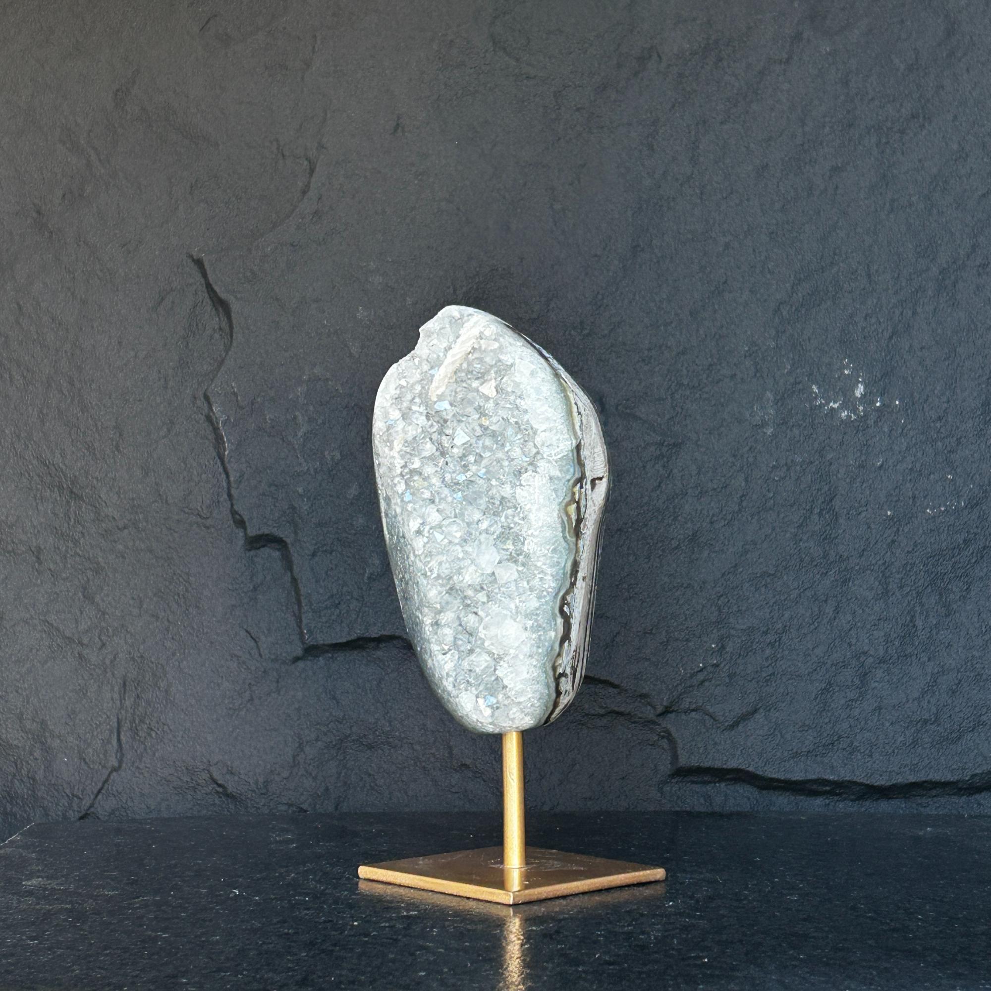 10 Inch White Quartz Geode Cave On Metallic Base