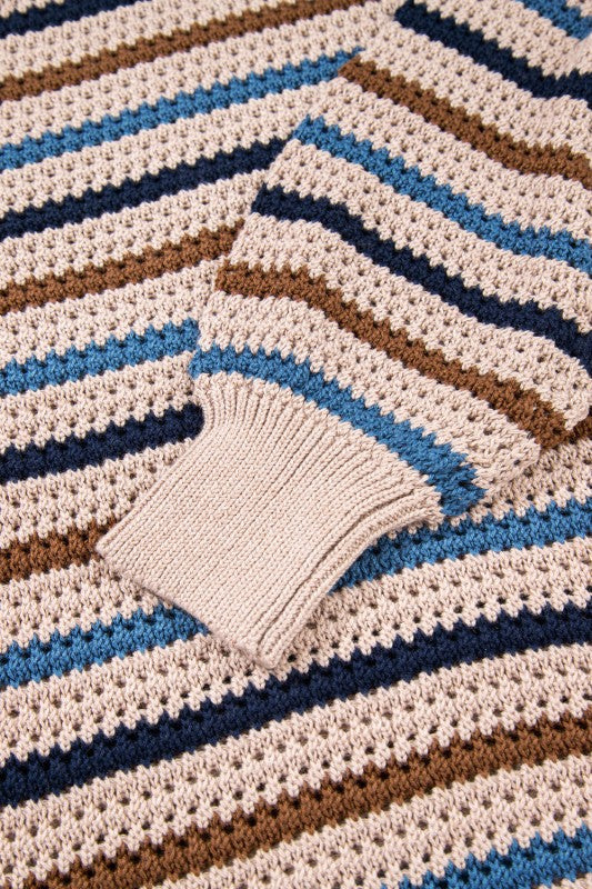 Stripe Drop Shoulder Round Neck Sweater