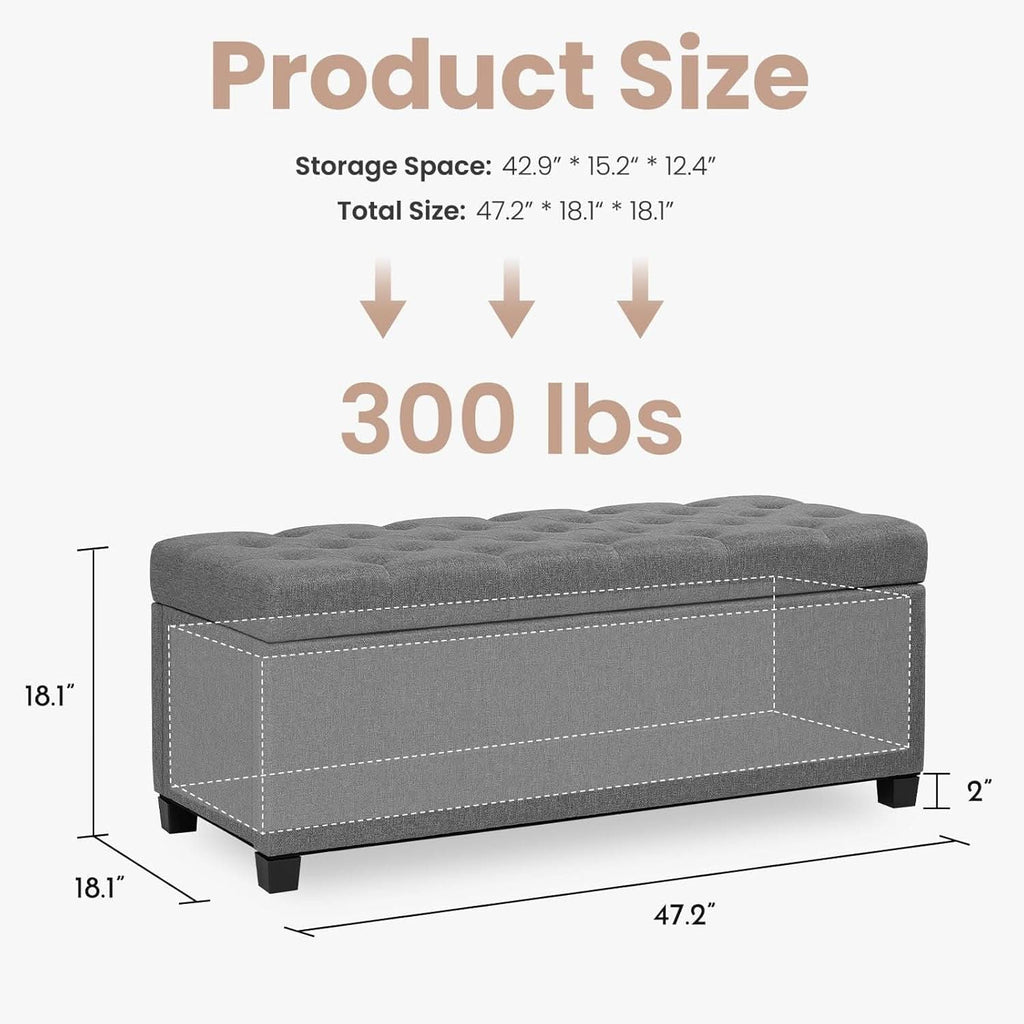 47.2 Inch Storage Ottoman Bench Light Grey Upgraded