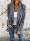 Full Size Plaid Single-Breasted Long Sleeve Blazer