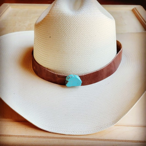 Brown Leather Cowboy Hat Band w/ Turquoise Slab