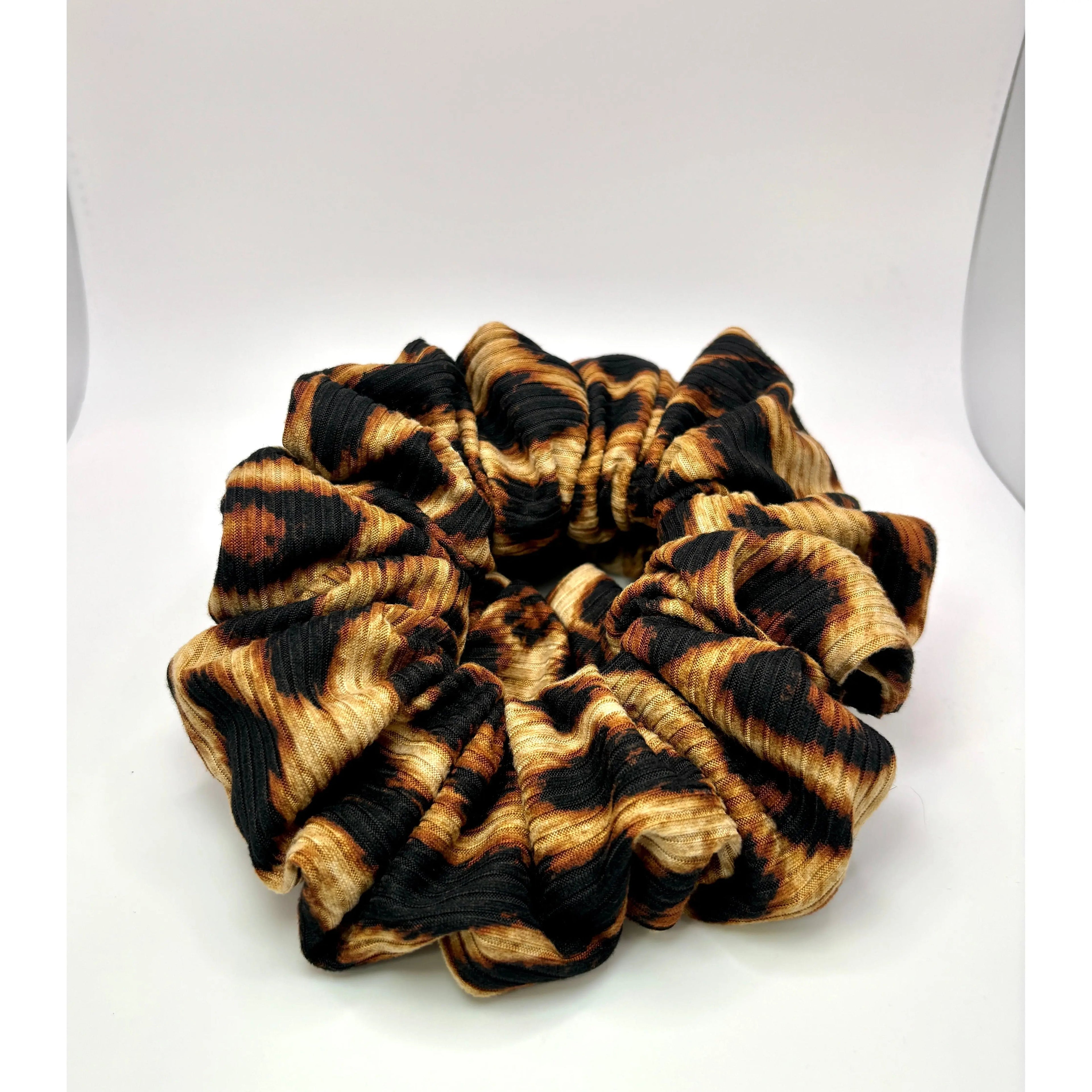 Brown Cheetah Ribbed Scrunchie