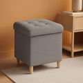 Linen Fabric Storage Ottoman Cube With Tray Lid Elevated Legs 18 Inch