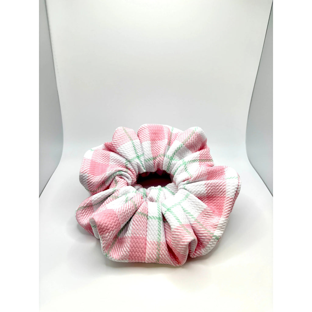 Pink & Green Plaid Spring Bullet Scrunchie