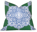 Medallion Pillow Cover in Blue and Green, Thibaut Pillows