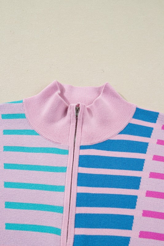 Stripe Colorblock Half Zip Sweater