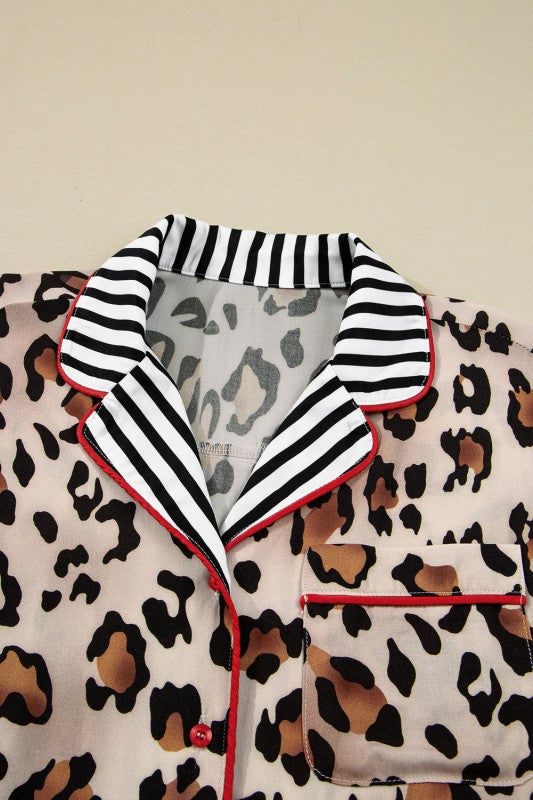 Leopard Colorblock Stripe Edge Shirt and Pants Paj