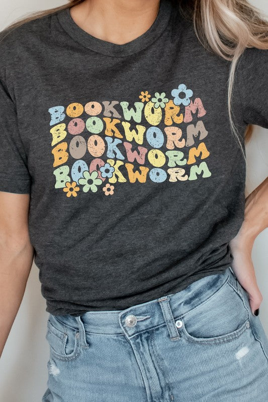 Book Worm Reading Floral School Fall Graphic Tee