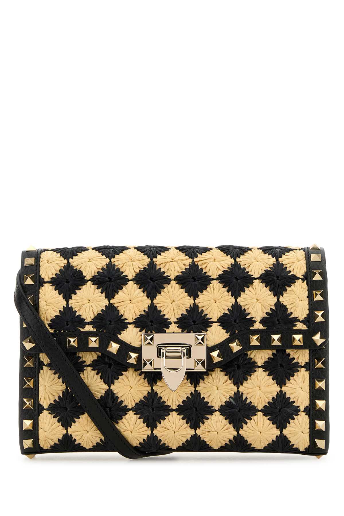 Valentino Garavani Women Two-Tone Raffia Rockstud Crossbody Bag