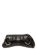 Gucci Women 'Medium Gucci Horsebit' Black Shoulder Bag With Maxi Horsebit In Leather Woman