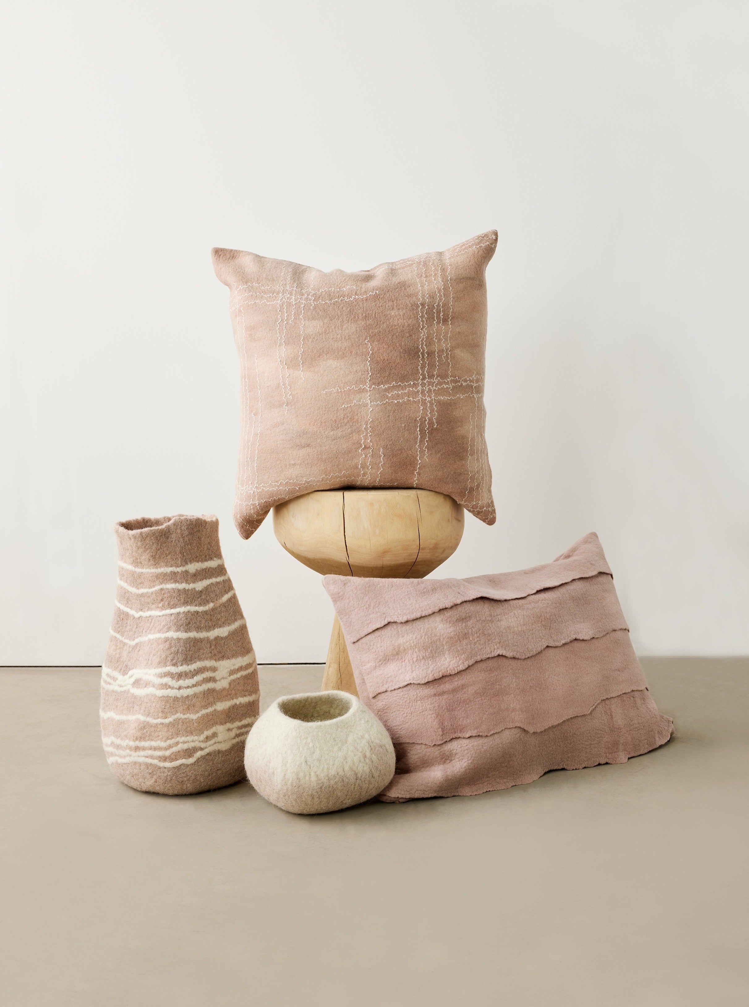 Linear Dusty Rose Hand-Felted Merino Wool Throw Pillow