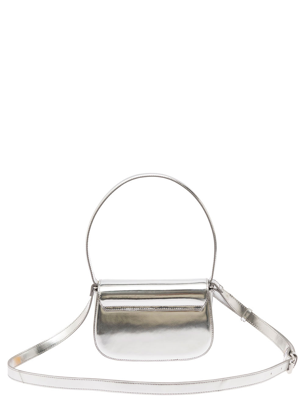 Diesel Women Shoulder Bag '1Dr' With Oval D Patch In Silver Laminated Leather For Women