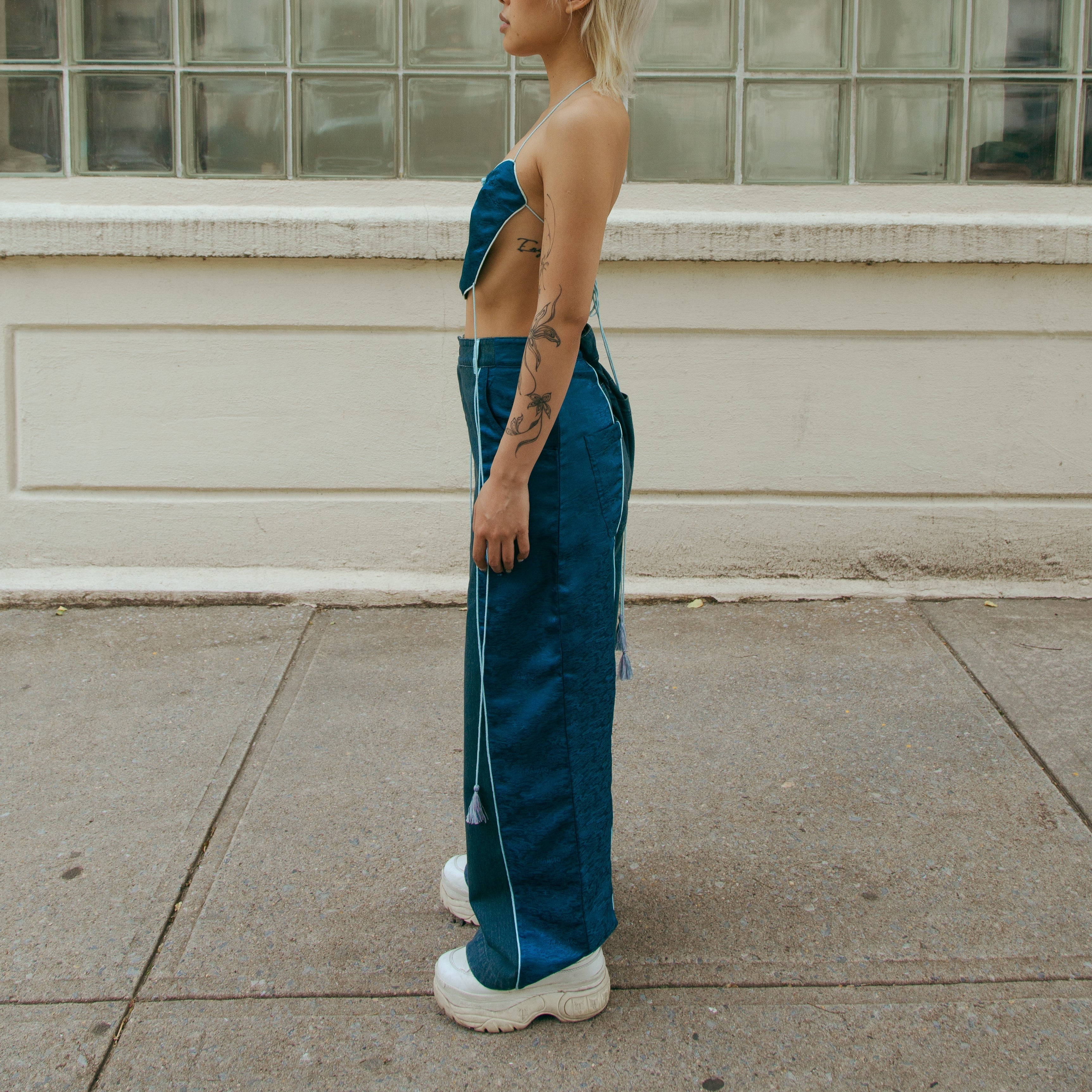Dong Cropped Reversible Apron Top Jade Blue