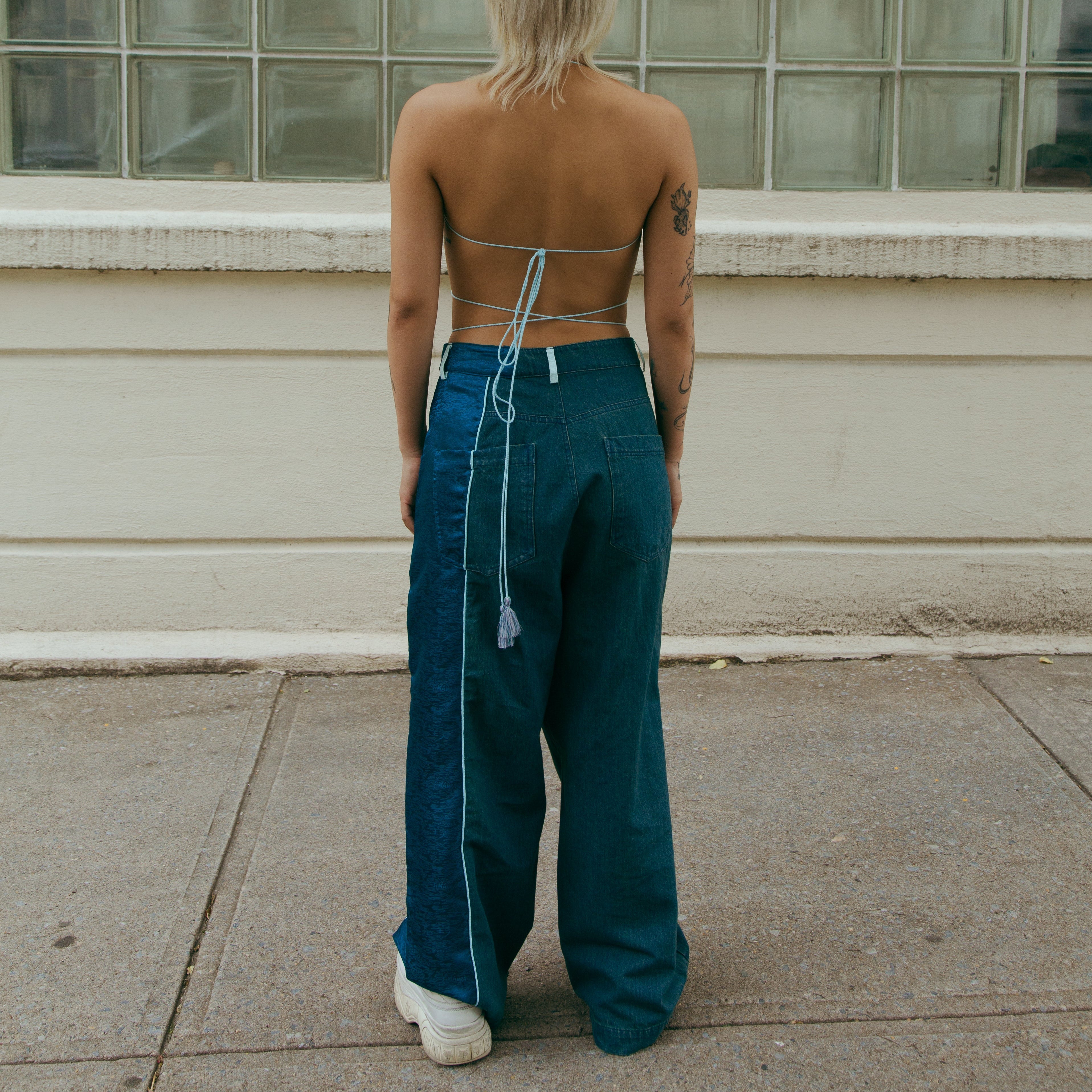 Dong Cropped Reversible Apron Top Jade Blue
