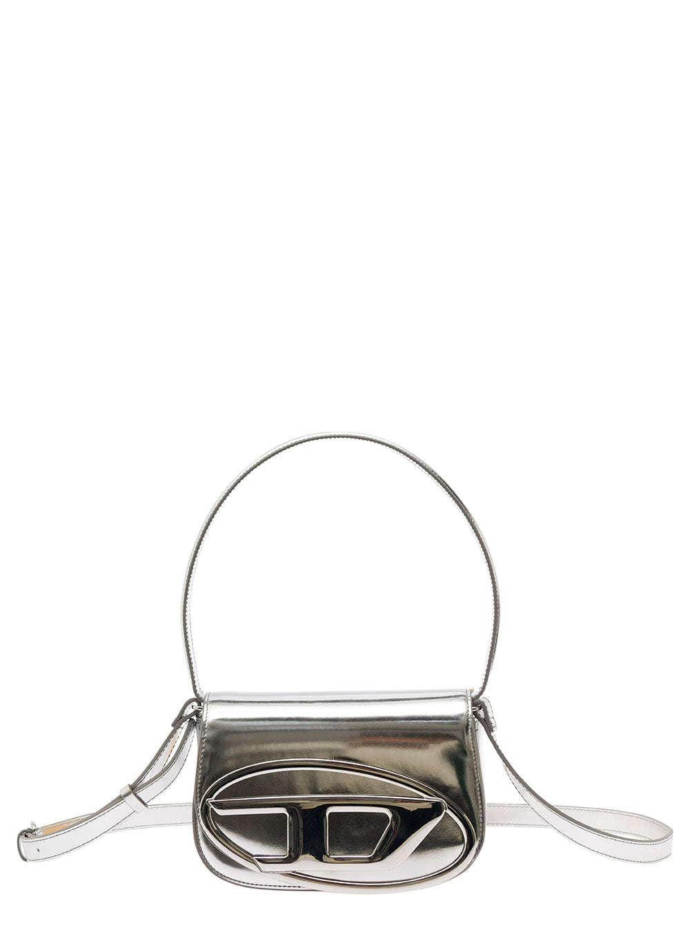 Diesel Women Shoulder Bag '1Dr' With Oval D Patch In Silver Laminated Leather For Women