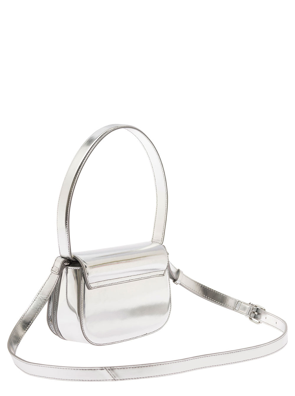 Diesel Women Shoulder Bag '1Dr' With Oval D Patch In Silver Laminated Leather For Women