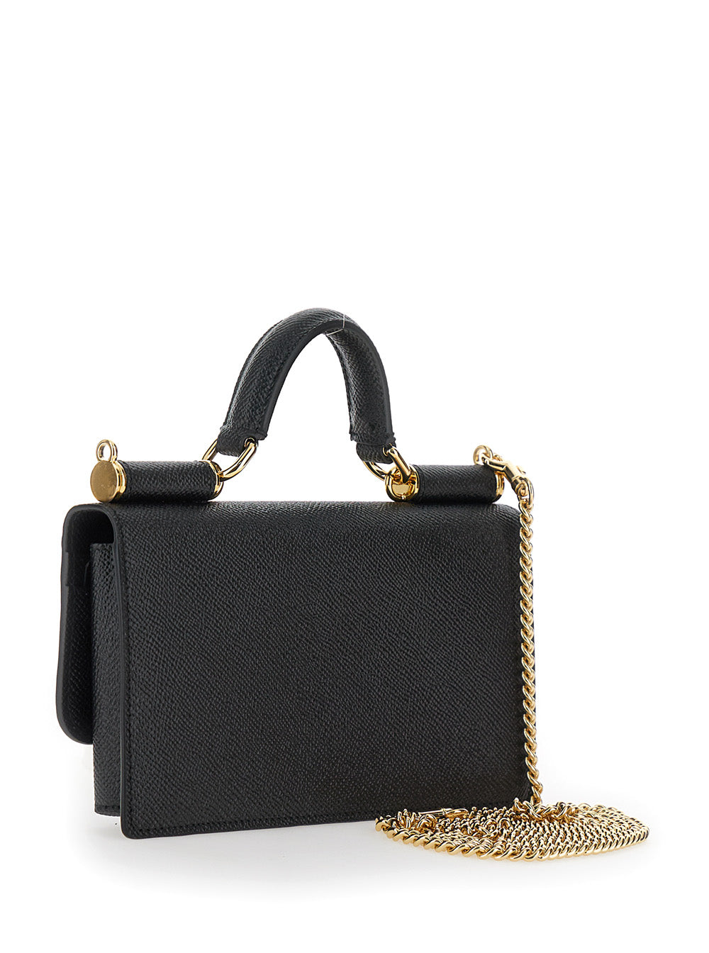 Dolce & Gabbana Women Black Crossbody Bag With Logo Plate In Grained Leather Women