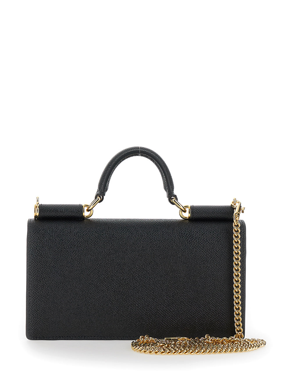 Dolce & Gabbana Women Black Crossbody Bag With Logo Plate In Grained Leather Women
