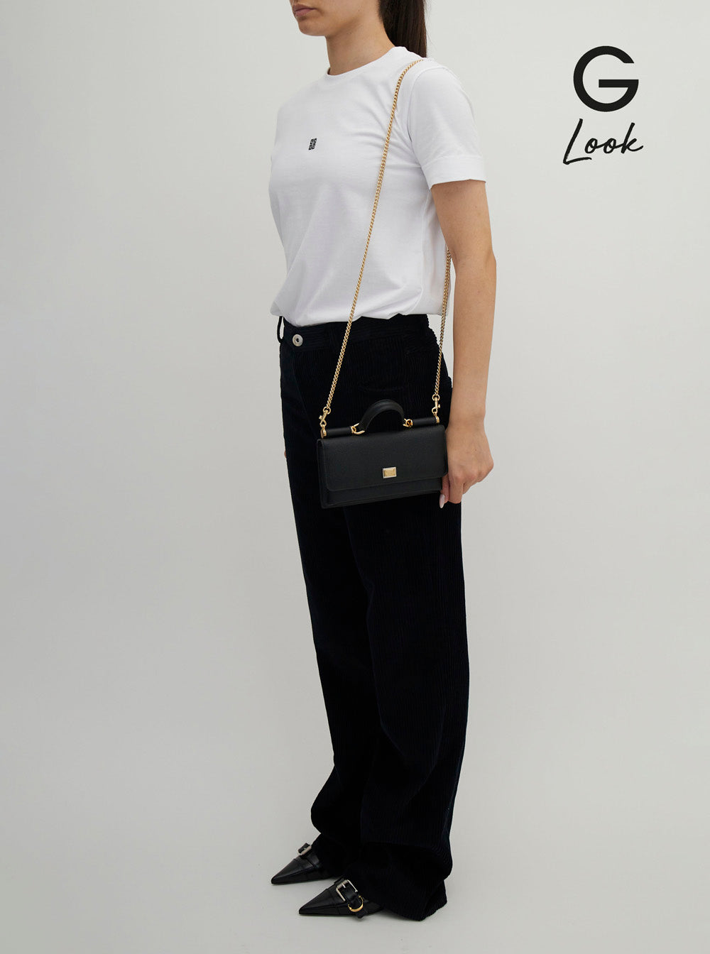 Dolce & Gabbana Women Black Crossbody Bag With Logo Plate In Grained Leather Women