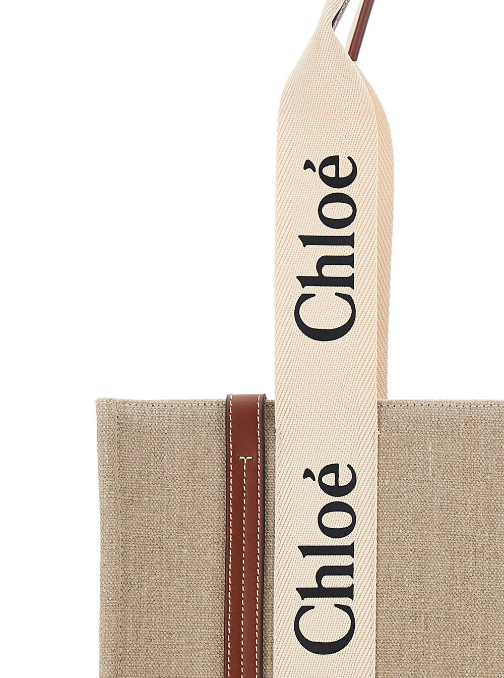 Chloé Women 'Woody' Beige Medium Handbag With Logo Lettering On The Front In Linen For Women