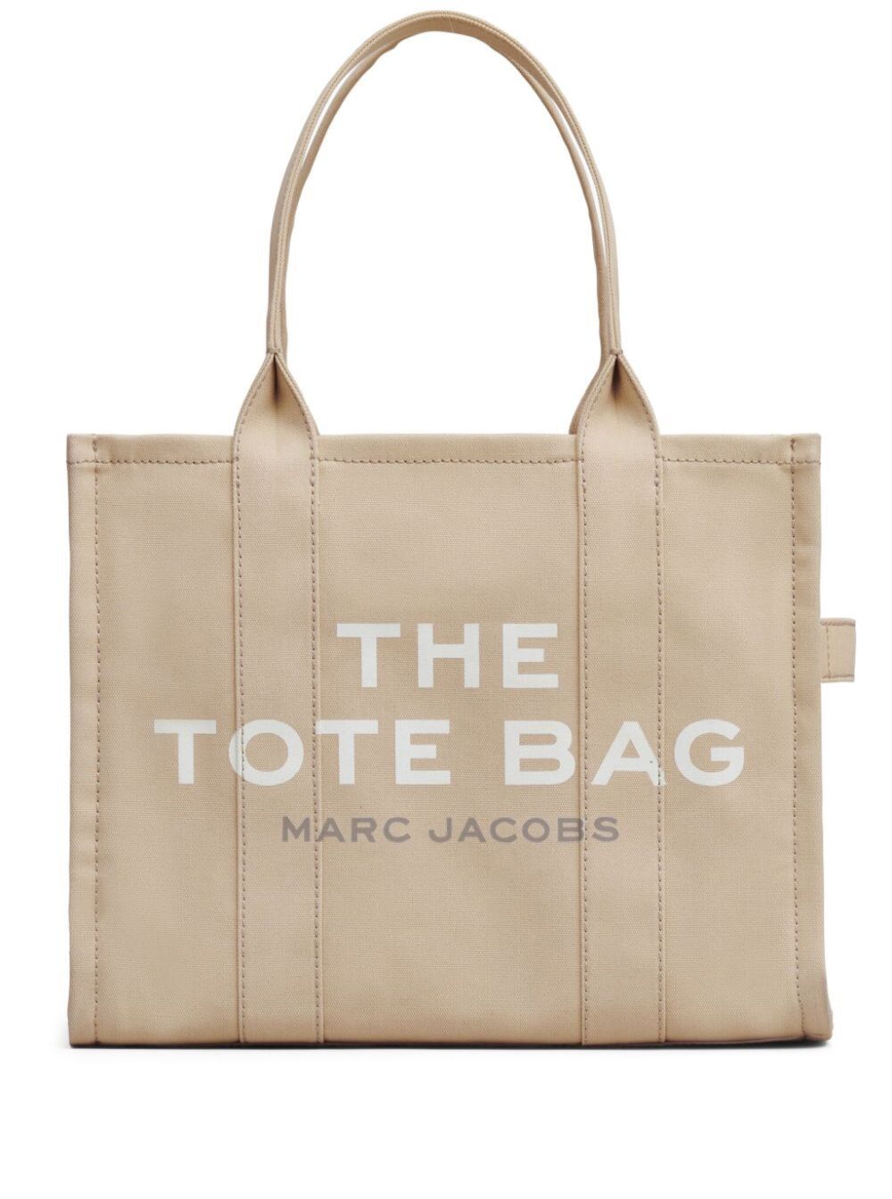Marc Jacobs Women Shoulder Bag 'The Large Tote' With Contrast Logo Print In Beige Cotton For Women
