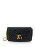 Gucci Women Black Mini Shoulder Bag 'Gg Marmont 2.0' With Double G In Chevron Leather For Women