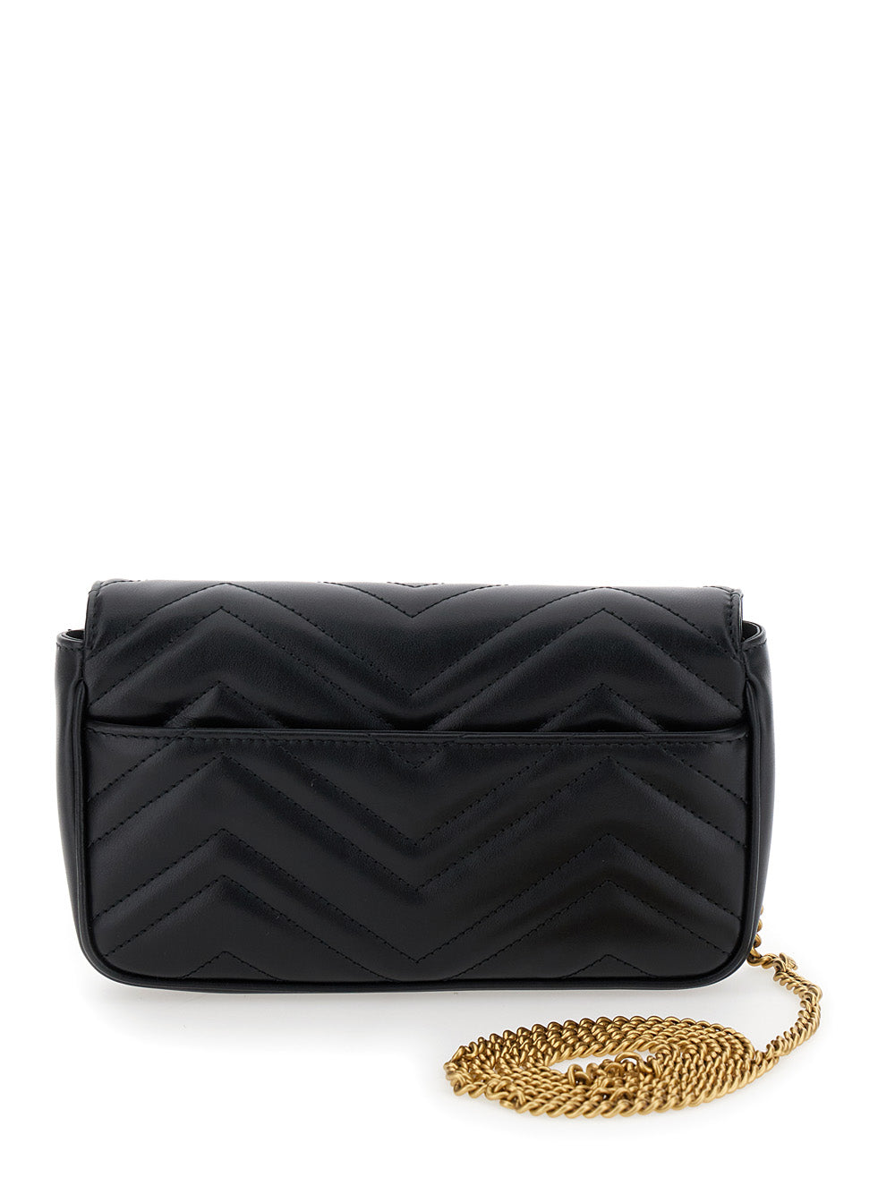 Gucci Women Black Mini Shoulder Bag 'Gg Marmont 2.0' With Double G In Chevron Leather For Women