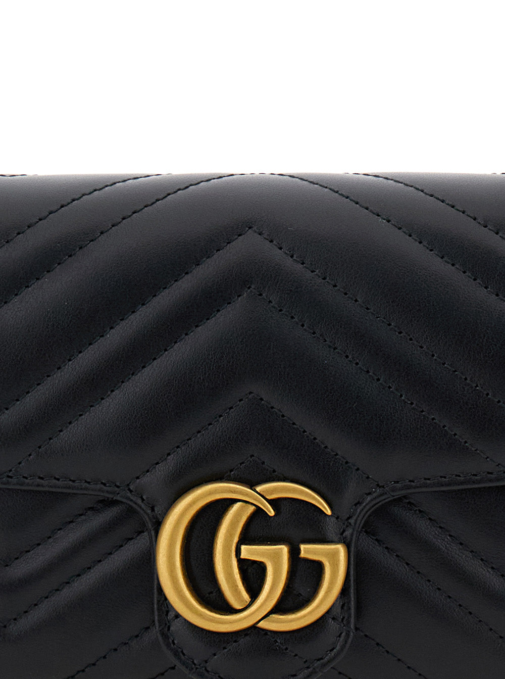 Gucci Women Black Mini Shoulder Bag 'Gg Marmont 2.0' With Double G In Chevron Leather For Women