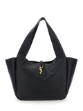 Saint Laurent Women Black Tote Bag With Two Top Handles And Hook Closure Cassandre In Hammered Leather Woman