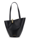 Jacquemus Women 'Le Bambola' Black Medium Shoulder Bag With Impressed Logo Lettering On The Front And Ring Closure On The Front In Leather For Women