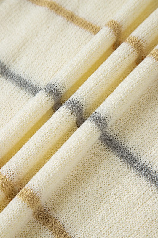 Stripe Ribbed Trim Drop Shoulder Sweater