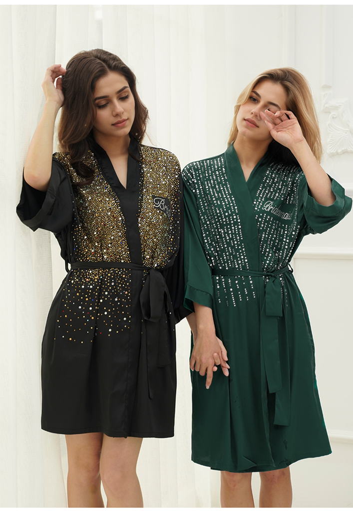 Luxurious Rhinestone Satin Custom Bridal and Bridesmaid Robe – Sparkling Elegance for Weddings