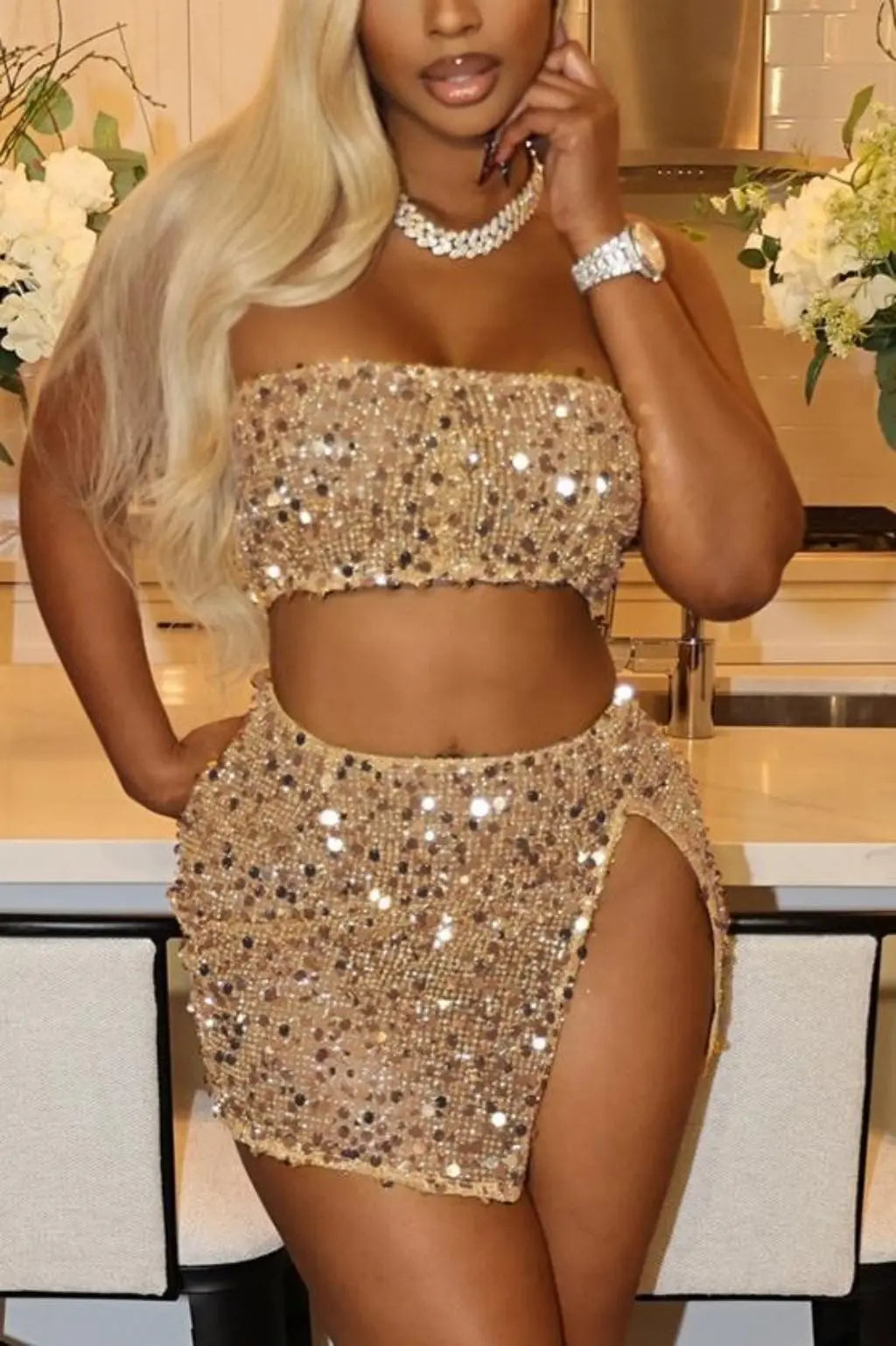 Sequin Backless Poppy Skirt Set
