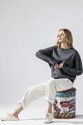 Plus Cozy Solid Body Contrast Cable Knit Sweater