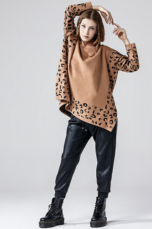 Plus Oversize MockNeck Leopard Print Sweater Tunic