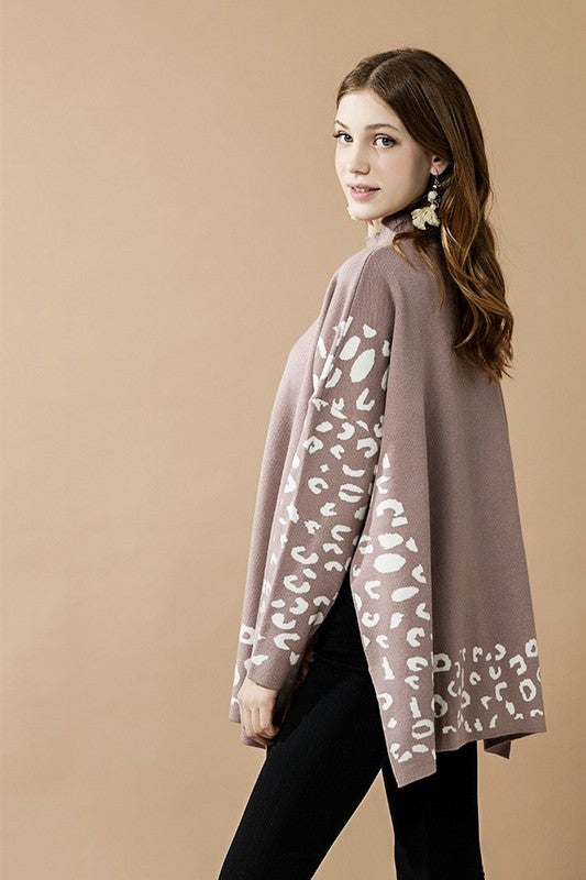 Plus Oversize MockNeck Leopard Print Sweater Tunic