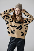 Fuzzy Mohair Jacquard V-Neck Leopard Sweater