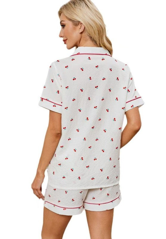 Two piece cherry shorts pajama set